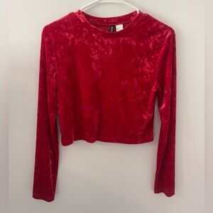 Cropped long sleeve velvet shirt